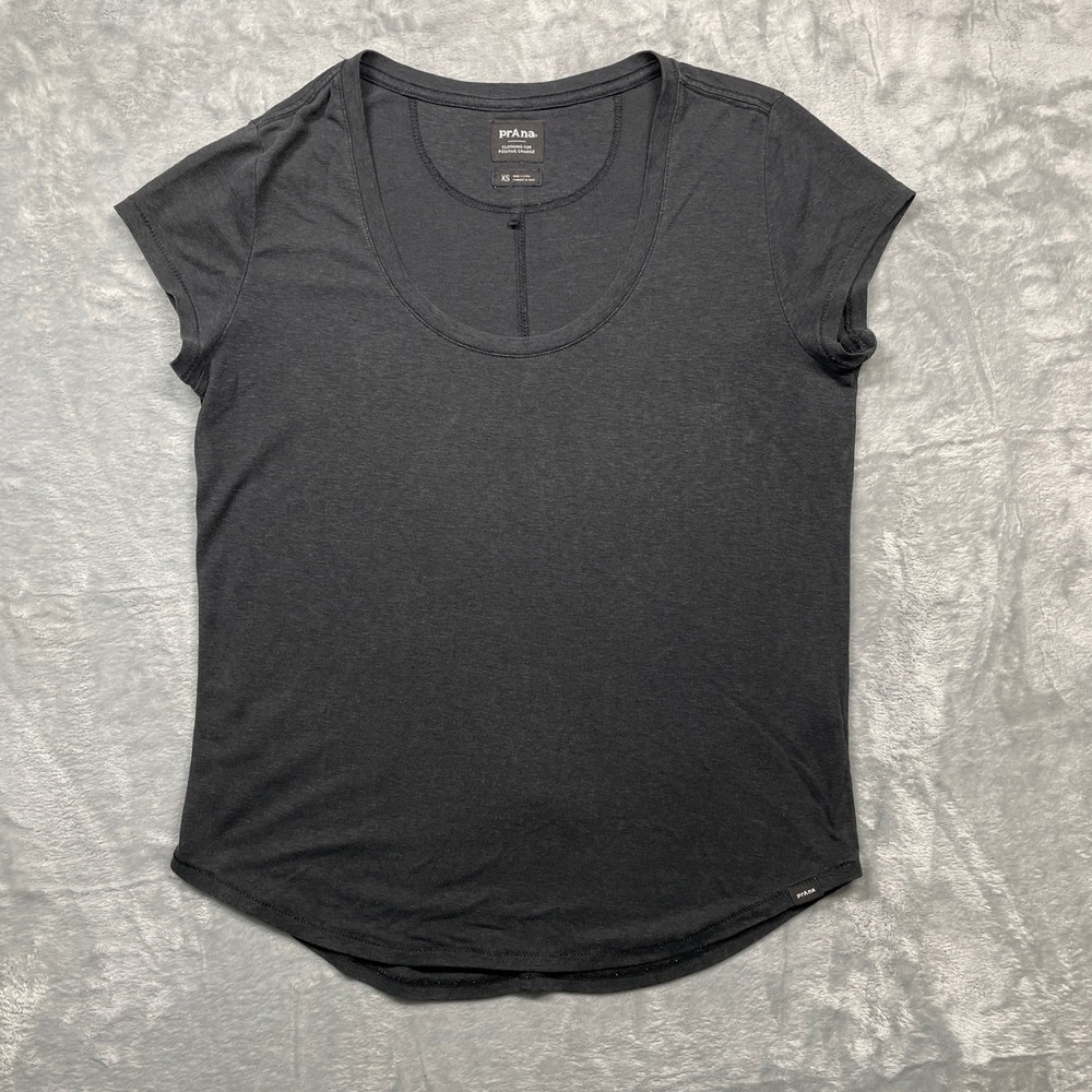 Prana T-Shirt Women XS Charcoal Grey Scoop‎ Neck Cap Sleeve Curved Hem Relaxed